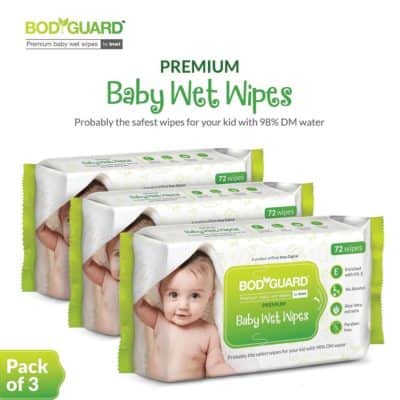 BodyGuard Premium Paraben-Free Baby Wet Wipes with Aloe Vera - 216 Wipes (Pack of 3)