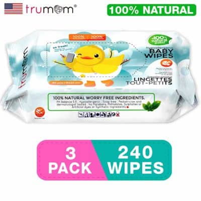 Trumom (USA) Hypoallergenic 100% Natural Vitamin E Baby Wipes, White, 240 Wipes (Pack of 3)