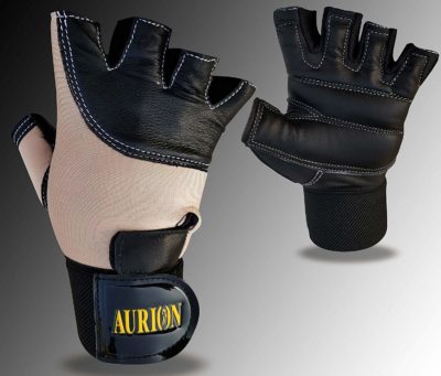 AURION Men's Weight Lifting Soft Leather Gym Gloves with Wrist Support, Double Stitched Fingers and Palm