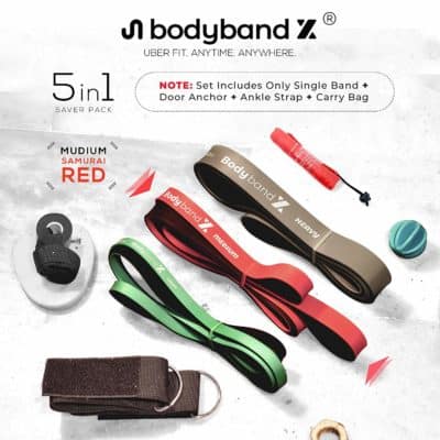 BodybandX pull up Assist bands, heavy resistance band for men/women, Exercise/Workout bands 5 in 1 set, eBook, door anchor, ankle strap and bag