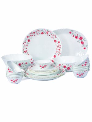Cello Imperial Rose Fantasy Opalware Dinner Set, 27 Pieces, White
