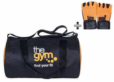 Dee Mannequin 78607 Leather Gym Bag and Gym Gloves Combo (Orange)
