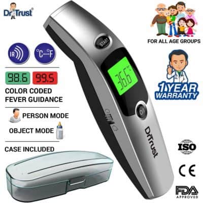 Dr. Trust Infrared Forehead Temporal Artery Thermometer with Color Coded Fever Guidance