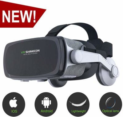 EDGEMETER VR SHINECON 9.0 GE07 3D Virtual Reality Headset with Stereo Headphone with 100-120 FOV angle 40 mm lens 360 degrees 3D Viewing for All Android and iOS 3.5-6 Inch Smartphone