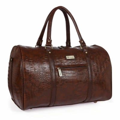 Fur Jaden Brown Textured Leatherette Weekender Duffle Bag