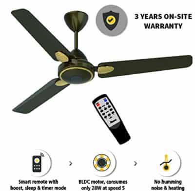 Gorilla Energy Saving 5 Star Rated 1200 mm Premium Ceiling Fan With Remote Control And Bldc Motor- Earth Brown