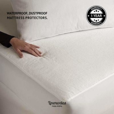 Linenwalas Bed Cover Waterproof & Dustproof Laminated Terry Fitted Cotton Mattress Protector - White - 72