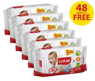 Luvlap Paraben-Free Baby Wet Wipes with Aloe Vera - 6 Packs (432 Wipes + 48 Wipes Free)