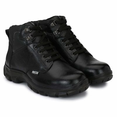 MANSLAM Leather Steel Toe Safety Shoes (MLM20, 8, Black)