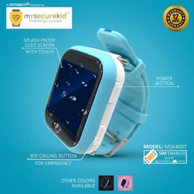 MySecureKid Kid’s Smart Wrist Watch with GPS Tracker and Sim Support System Touch Screen Watches for 2G Android and iPhone (Blue)