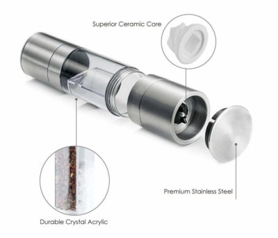 ORPIO (LABLE) Stainless Steel 2 in 1 Dual Salt and Pepper Grinder with Adjustable Ceramic Mechanism (Silver)