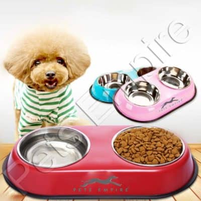 Pets Empire Stainless Steel Double Diner Dog and Cat Food Bowls with Anti Slip Mat
