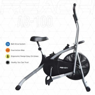 Reach AB-100 Air Bike Exercise Cycle with Moving Handles, Adjustable Cushioned Seat, Best Cardio Fitness Machine for weight loss.