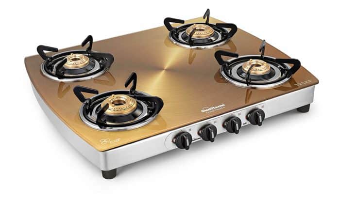 Sunflame Crystal Gold Glass, Stainless Steel Manual Gas Stove  (4 Burners)