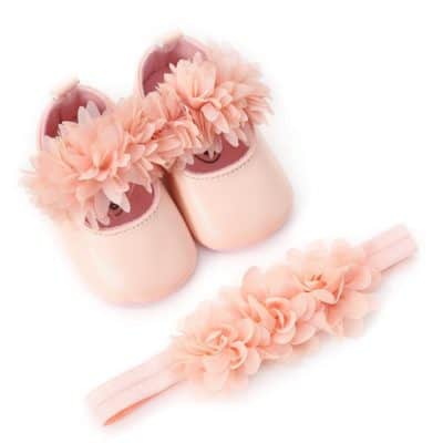 Voberry Baby-Girl's Flower Leather Fashion Toddler First Walkers Kid Shoes+1Pc Flower Hairband