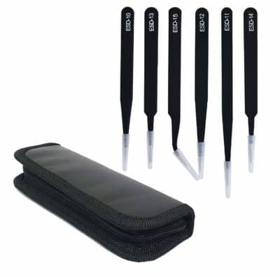 AmiciTools Professional Anti-Static Non Magnetic Stainless Steel ESD Tweezers 6 Pcs